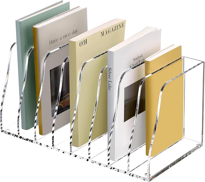 SANRUI Acrylic Desk File Organizer, 8 Slot Clear Magazine File Holder | Desktop Vertical Workspace Sorters, Folder Rack for Office Accessories Organization Storage by SANRUI