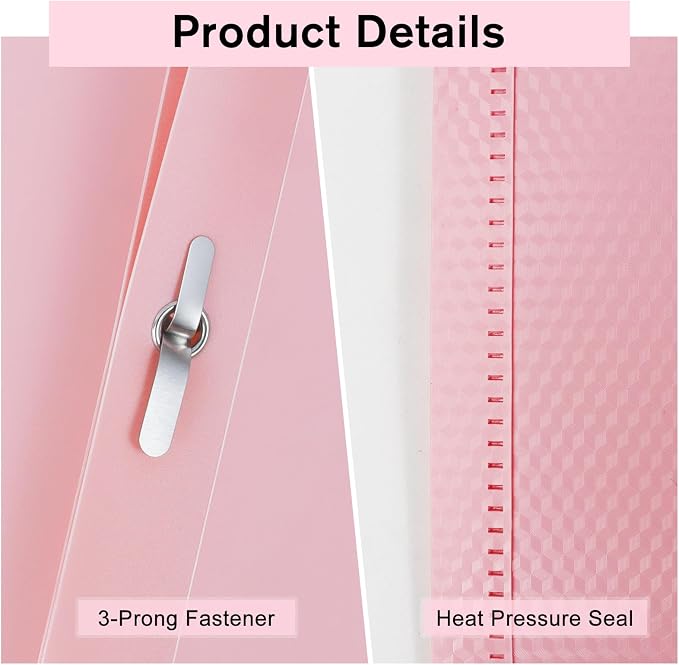 60-Pack Plastic andPockets and Prongs,2-Pocket and3 Fasteners, Pastel Folders Holds US Letter Size Paper for School/Office/Home, Pink - Image 3
