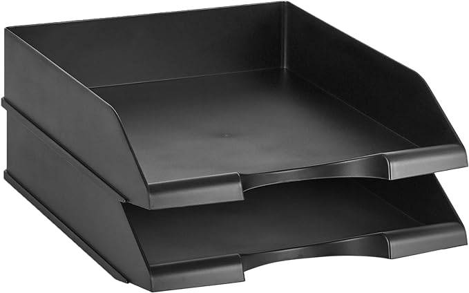 Amazon Basics Rectangular Stackable Desk Organizer Office Letter Tray, File Storage, Paper Organizer, Black, 2-Pack by AmazonBasics