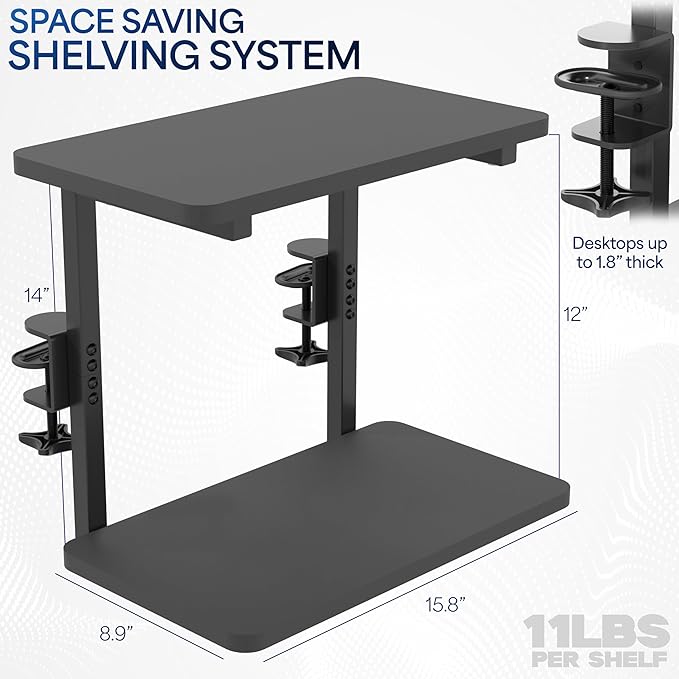 VIVO Clamp-on 16 inch Flexible 2-Tier Shelving Unit for Table Accessories, Gaming Devices, and More, 4 Configuration Options, Desktop Organizer, Black, DESK-SHELF2CS - Image 3