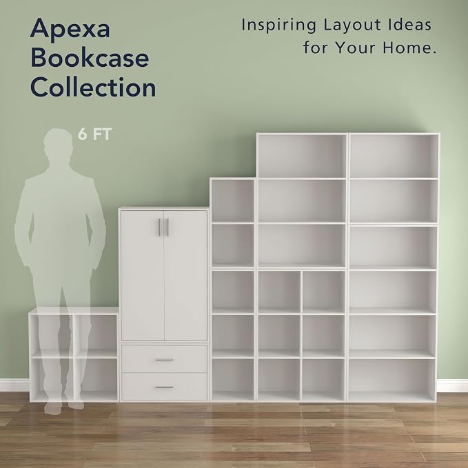 Homes: Inside + Out Apexa 3-Tier Stackable Wood Bookcase with Doors, Cube Storage Organizer Shelves, Small Food Pantry Cabinet, Dorm Teen Room Decor & Bedroom, Home Office, Kitchen, White - Image 8