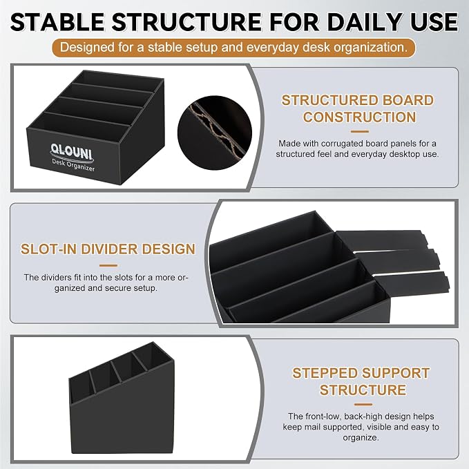 3 Pack Desktop Mail Organizer, 4-Compartment Stepped Mail Sorter for Desk, Letter Holder for Bills, Envelopes, Papers and Documents, Home Office, Reception, Entryway and Countertop, Dorms - Image 7
