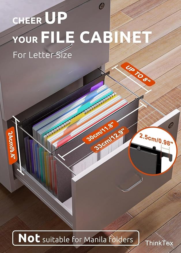 ThinkTex 10-Pack Hanging File Folders with 7 Expanding Pockets | Letter Size Hanging Organizer with Color Tabs, Heavy Duty Document Holder for Office, Business Tax & School - Black - Image 2