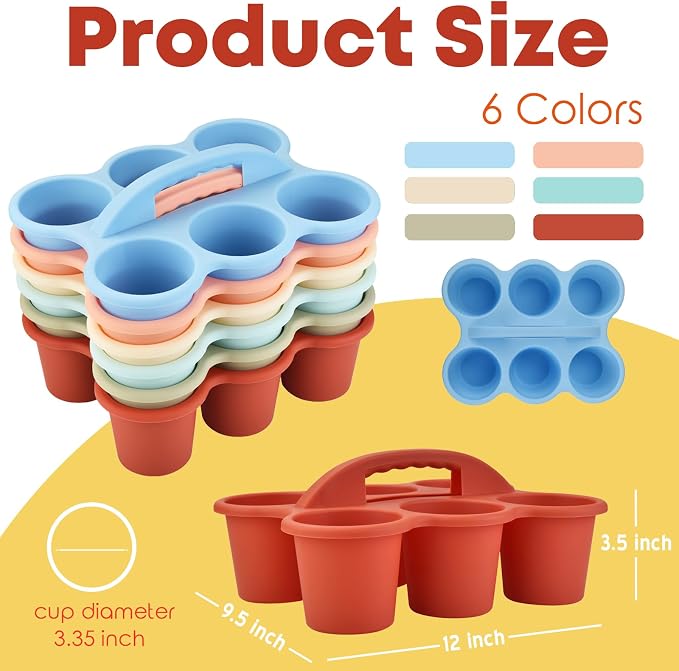 ALINK 6 Pack Classroom Caddy Storage Basket Organizer with Handle, Plastic Drink Cup Caddy Holder, 6 Compartments for Table, Office, Arts, Crafts, Crayon, Marker, Pencil, School Supplies - Macaroon - Image 2