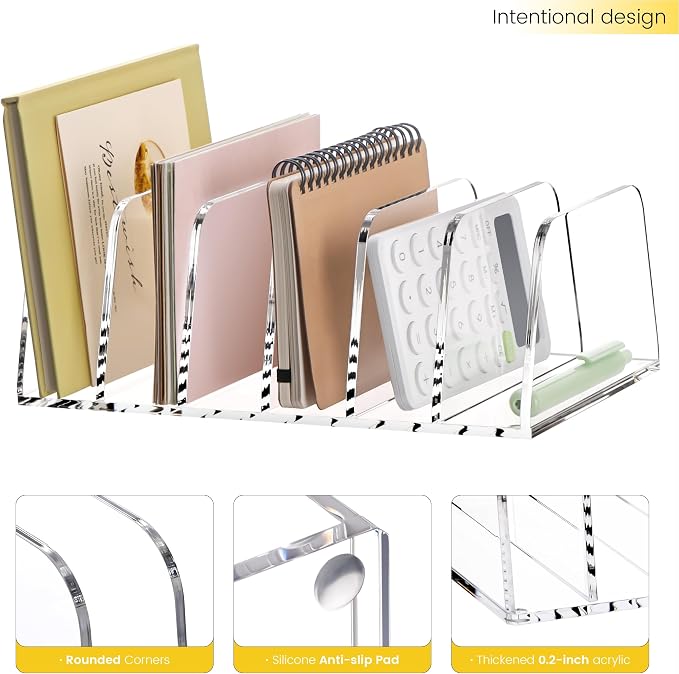 YUXUN Desk File Organizer,6-Section Acrylic Desk Organizer,Vertical File Sorter Holder Organization for Office School & Classroom (Clear - 1Pack) - Image 7