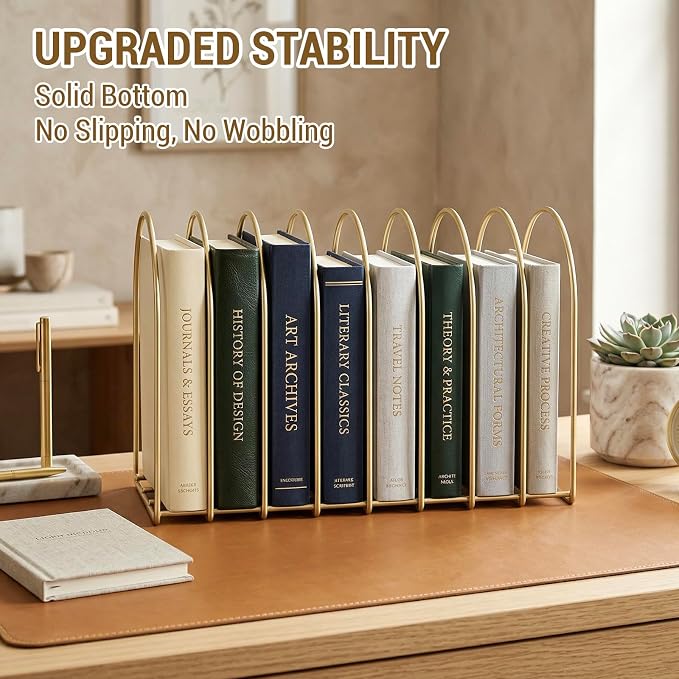 MyGift Brass Metal Wire File Desk Organizer Binder Holder with 8 Wide Slots | Vintage Arch Design Document Sorter Paperwork Files Workspace Organization Desktop Storage Solution Office School Business - Image 3