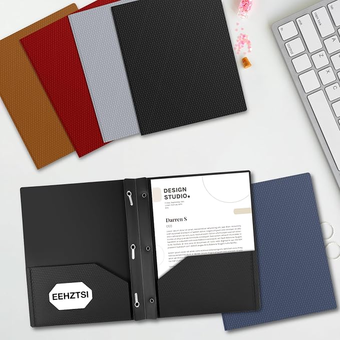 12-Pack Plastic Folders with Pockets and Prongs,2-Pocket Folders with 3 Fasteners, Poly Folders Holds 8-1/2" x 11" Paper for School/Office/Home - Image 6