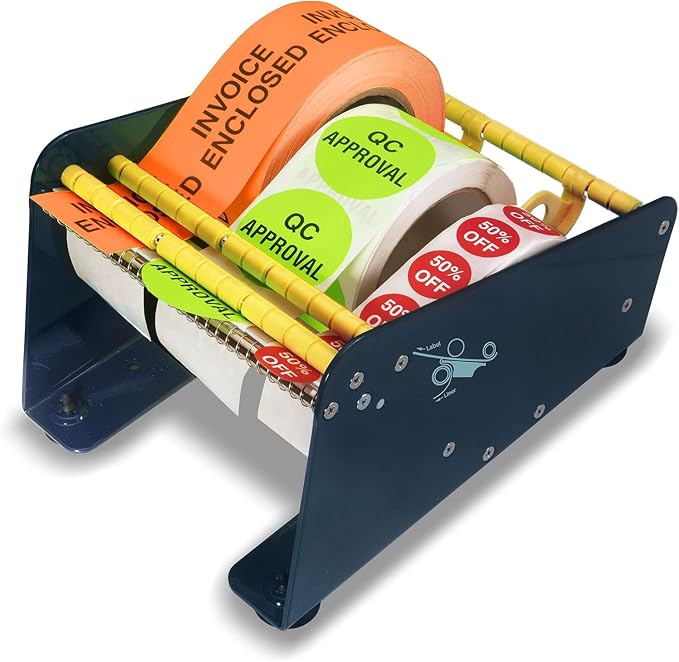 MDJ by Excell Manual Metal Label Sticker Dispenser with 4 Suction Cups Base for Tabletop, Adjustable Holder for Multiple Rolls for Office, Home, Warehouse, Easy Peel Off, Fits up to 6.5" Wide Labels - Image 9