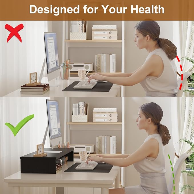 Qupui Dual Monitor Stand Riser for Desk with LED Lights, Large Computer Monitor Stand for 2 Monitors, Desk Shelf for Top of Desk, Desktop Organizer for Computer, Laptop, Printer, TV - Image 7