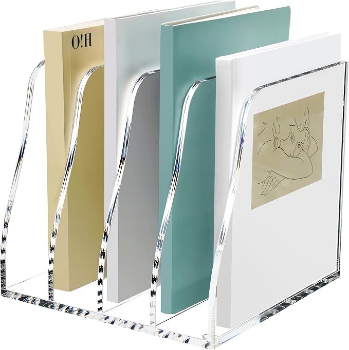 SANRUI Acrylic Desk File Organizer, Clear Magazine File Holder 6 Slot | Vertical Workspace Sorters, Folder Rack for Office Accessories Organization Storage by SANRUI