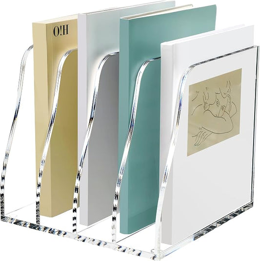 SANRUI Acrylic Desk File Organizer, Clear Magazine File Holder 6 Slot | Vertical Workspace Sorters, Folder Rack for Office Accessories Organization Storage by SANRUI