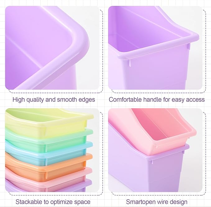 Blosssound 24 Set Book Bins for Classroom with Label Sticker Book Box Baskets Plastic Stackable Organizing Bins Storage & Organization for Classroom Library Home School Supplies (Pastel) - Image 3