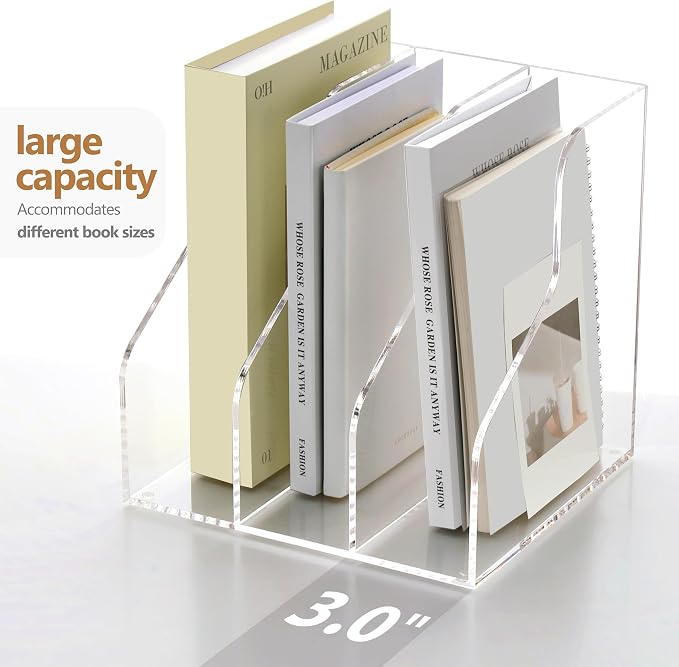 SANRUI 3 Slots Acrylic Magazine Holder, Desktop File Sorter Organizer Rack Bookshelf, Workspace Sorters Office Desk Accessories Organization Storage Stand, Clear - Image 7