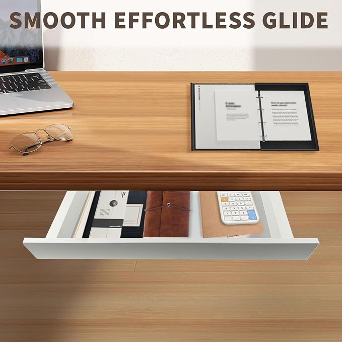 Under Desk Mounted Sliding Drawer to pull out, Attachable Desk Pencil Drawer Ball-Bearing Slides (White) - Image 9