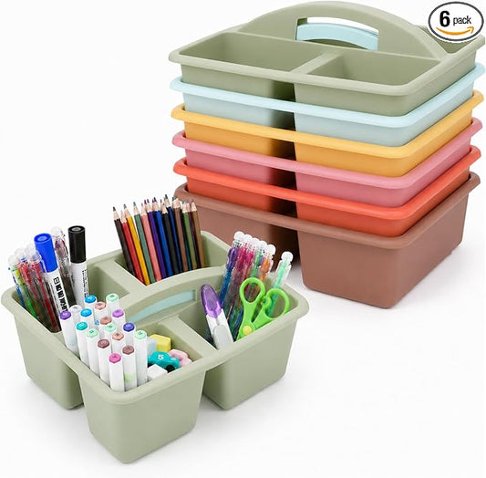 6 Pack Assorted Colors Classrooms Caddy 4 Compartment Classroom Caddy Compartment Caddies Set Table Caddies Classrooms with Handle for Classroom Organization Table Desk Office Supplies(Groovy) by Yakydesign