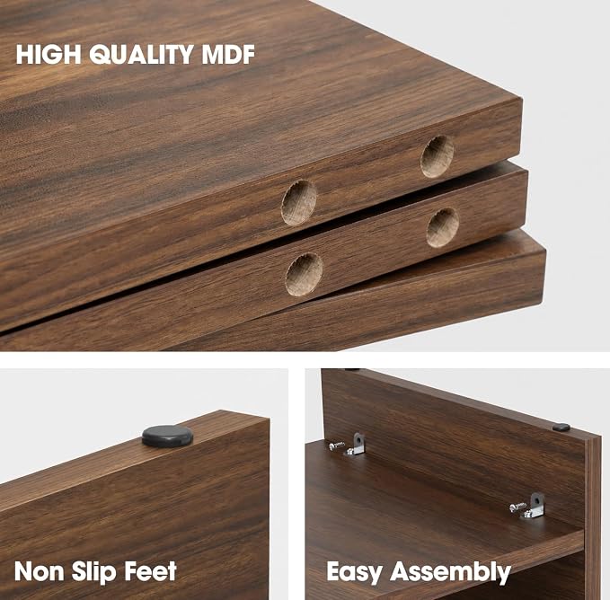 FITUEYES Wooden Monitor Stand Riser, 2-Tier Desk Storage Shelf, Brown | 21.3-Inch Desktop Organizer Fits Laptop, Computer Screen and Office Supplies - Image 5