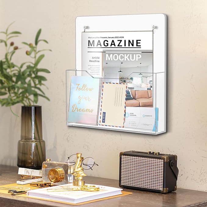 Magnetic Wall File Organizer - Clear Acrylic Hanging File Holder, Wall Mount Folder Mail Document Magazine Holder for Office, Fridge, Whiteboard, 2Pack - Image 8
