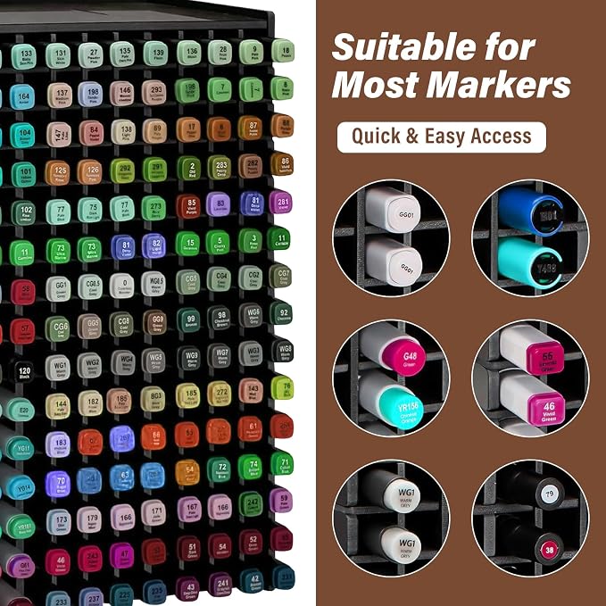 Marker Organizer,240 Slots Marker Storage with Divider,Black | Marker Holder,Adjustable Marker Rack for Pens,Colored Pencils,Art Brushes,Home Office Art Room and Classroom Desk Organizer - Image 2