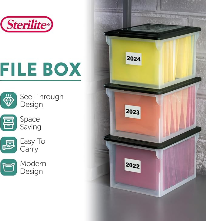 Sterilite File Box Tote with Lids for Letter and Legal Folders, 8-Pack | Stackable Plastic Document Storage and Paper Organizer for Home, Office, Desk, and Dorm Organization - Image 3