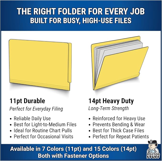 Yellow File Folders, Doctor Stuff, Letter Size Reinforced End Tab Folder with 2" Bonded Fastener on Inside Back, 14 pt Stock, Box of 50 - Image 4