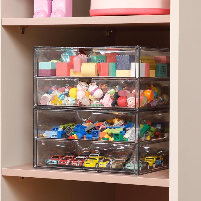 Clear Plastic Drawer Organizer, 4 Drawers | Stackable Desk Organizers and Accessories, For Home Office Supplies, Marker Pen, Notebooks, Art Crafts - Image 8