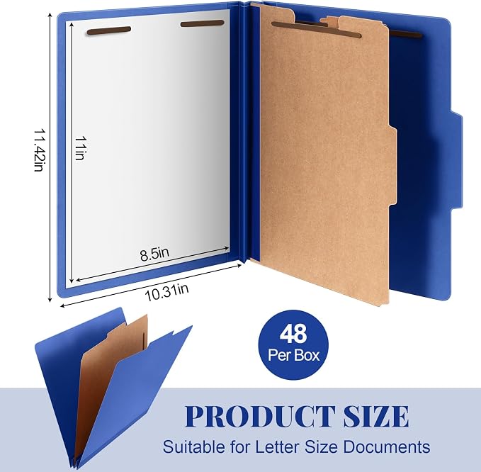 48 Pcs Skyygemm Classification Folder Letter Size, 1 Divider,Dark Blue | Back to School Supplies, File Organizer with Fastener, Expanding File Organizer Bulk for Office Employee, Staff, Teacher - Image 2