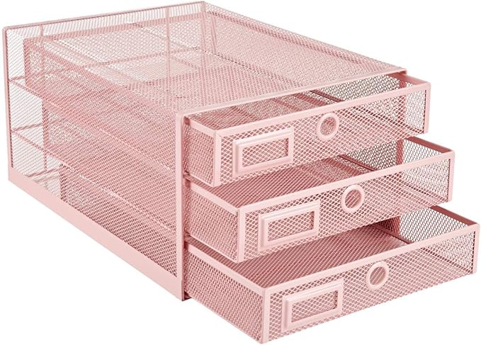 Annova Desk Organizer Wire Mesh 3 Tier Sliding Drawers Paper Sorter/Multifunctional/Premium Solid Construction for Letters, Documents, Mail, Files, Paper, Kids' Art Supplies (Light Pink) - Image 4