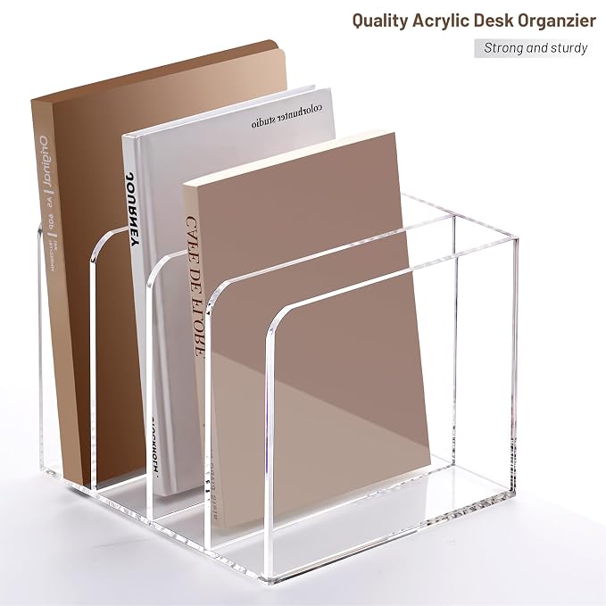 YUXUN Acrylic Magazine Holder,Clear Desk Organizer File Sorter for Notebook,Paper,Envelope,Magazine, Book Storage-Office/Home/Classroom Organization(4 Compartments,B5) - Image 7