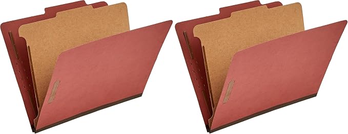 Amazon Basics Classification File Folder, 1 Divider, 2" Embedded Fasteners, Letter Size, 100% Recycled Material, Red, 10 Count (Pack of 2) by AmazonBasics