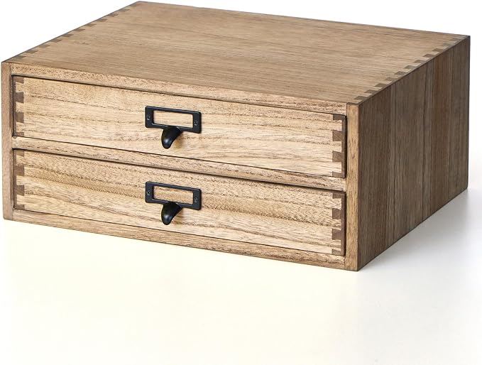 KIRIGEN Solid Wood Desk Organizer with 2 Drawers, Desktop Storage, Brown | 2-Drawer Cabinet for Printer Paper, Mail, Notebooks, and Office Supplies, 13.78 x 10.6 x 5.9 In, Fully Assembled by KIRIGEN