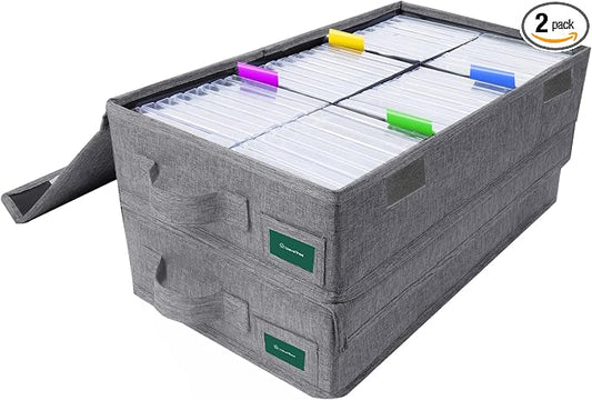 Cassette Tape Storage Box Pack of 2, Practical Cassette Tape Holder 16.34 x 9.25 x 3.54 Inch, Cassette Rack with Lids and Index Labels to store to 96 Cassette Cases - Gray by TWaveTree