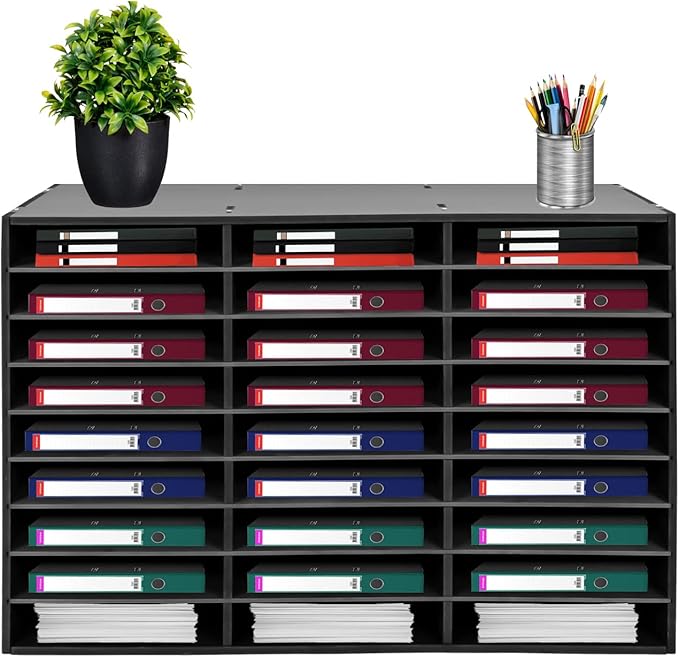 Literature Organizer - 27 Slots Compartments Desktop File Sorter,W31xH21IN Mail Center & Paper Storage Cabinet for Home, School & Office (Black) - Image 2
