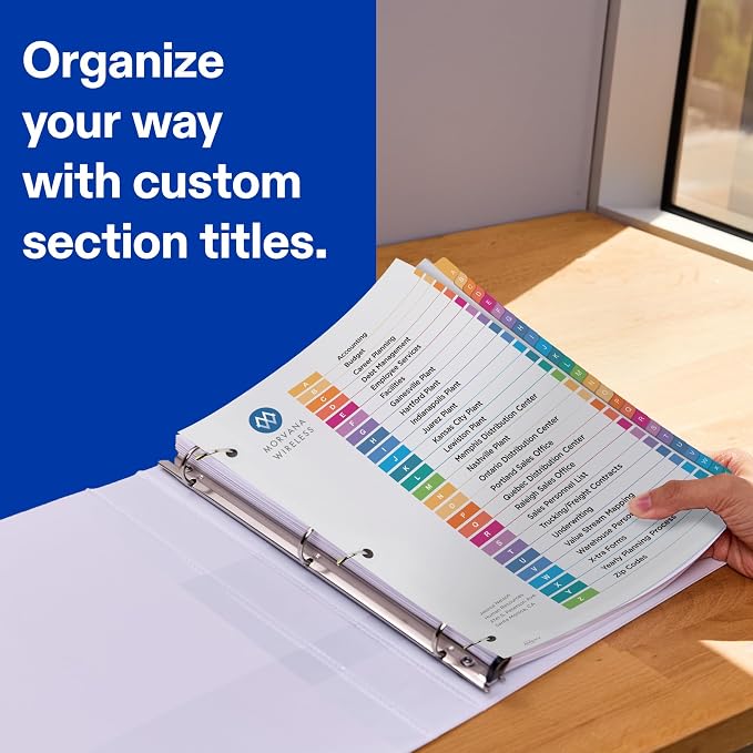Avery A-Z Dividers for 3 Ring Binders, 26 Tabs per Set, Customizable Table of Contents, Multicolor Tabs, Great for Organizing Reports, Projects, and More (12 Sets of 11125) - Image 2