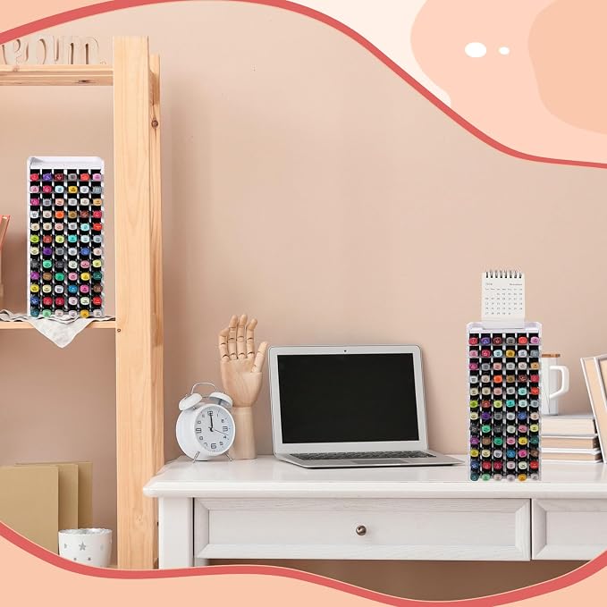 2 Pack Marker Storage Organizer Marker Organizer for Desk Holder Art Paint Pen Rack with Removable Divider to Store Paint Brushes Pens Color Pencils(10.83 x 5.12 x 5.12) - Image 5