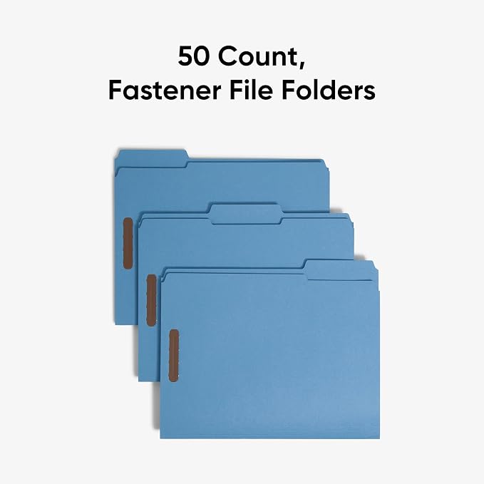 Smead Fastener File Folders, Reinforced 1/3-Cut Tabs, 2 Fasteners, Letter Size, Blue, 50 per Box (12040) - Image 3