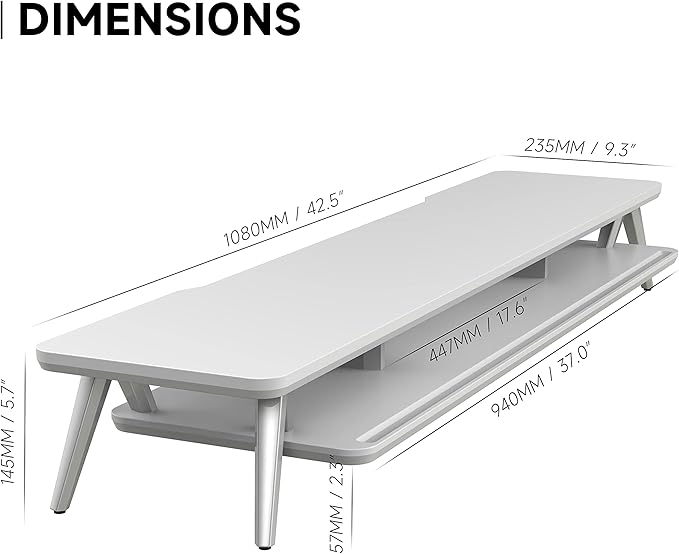 Fenge Dual Monitor Stand, Monitor Stands Riser for 2 monitors, 42.5 Inch Wood Desk Shelf with Storage Organizer and Cable Management for Office Desk Accessories - Image 7