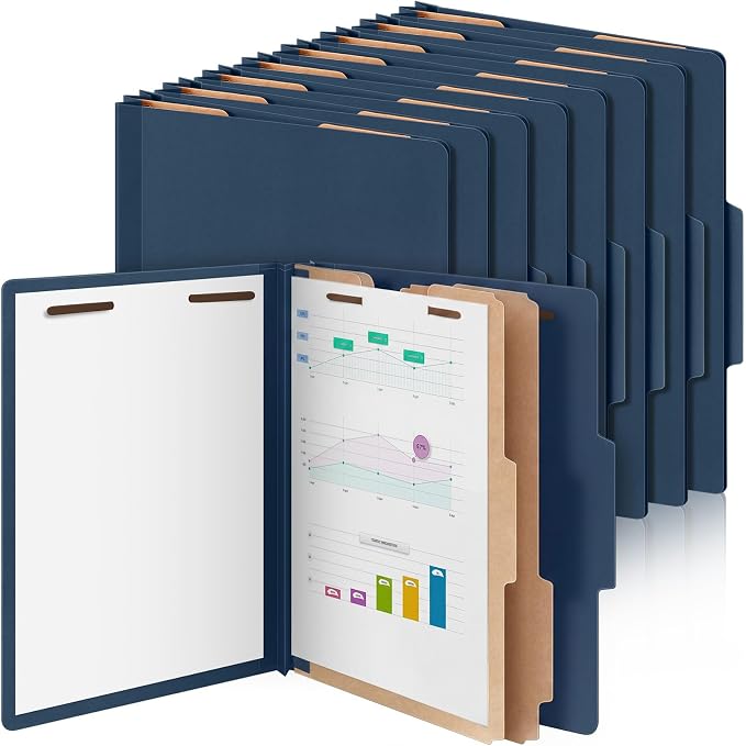 AmazingSpark 24 Pcs Classification Folder Letter Size Bulk 2 Divider Pressboard File Folder with Expansion 2 Prong Fastener Heavy Duty Office File Organizer for School Medical Document(Navy Blue) by Unknown