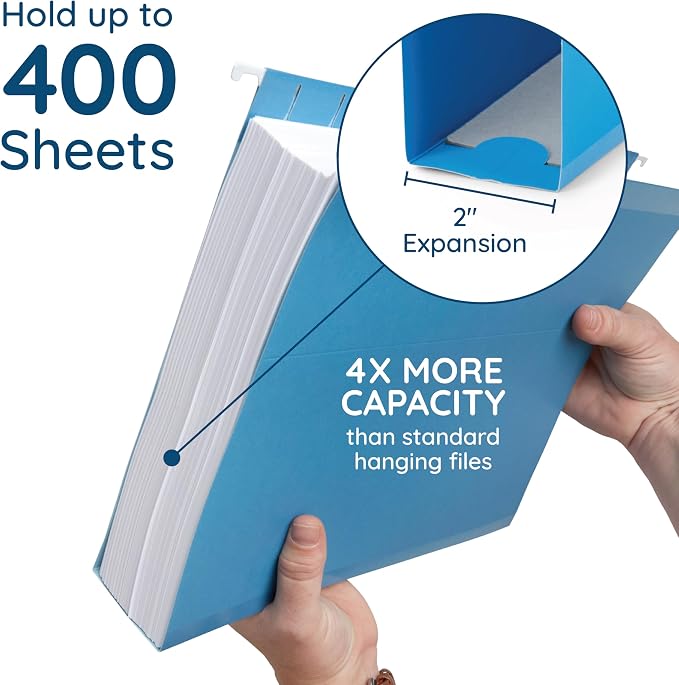 Blue Summit Supplies 50 Expandable Hanging File Folders, 2", Assorted | Letter size, 11pt, 2 in expansion, reinforced, tabs included, for bulky files, charts, and manuals - Image 3