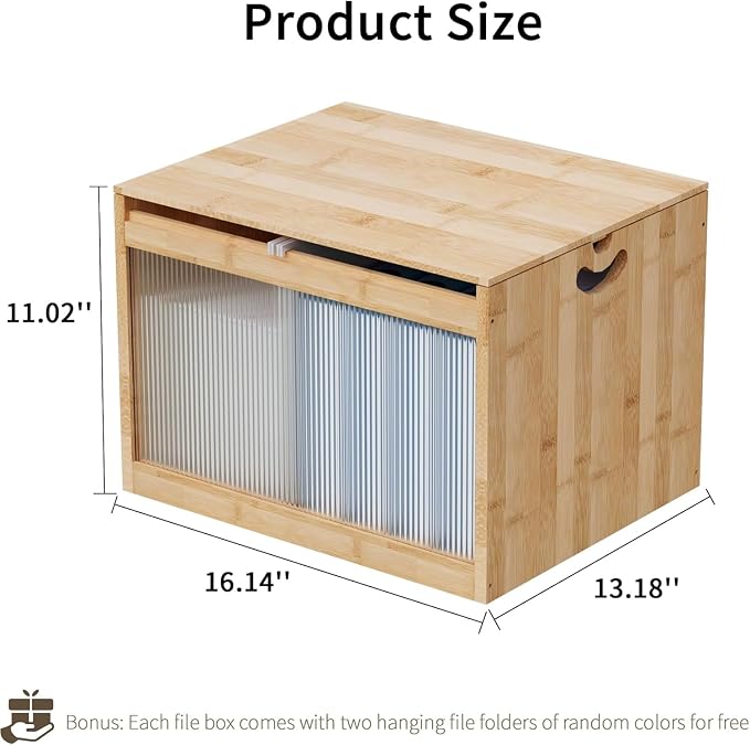 Bamboo Hanging File Organizer, Desktop File Box with Lids, 2 Pack, Natural | Removable Lid, Clear Acrylic Side Panels, 4 Hanging Folders Included, Helps Reduce Dust, Letter & Legal Size, Easy Assembly - Image 2