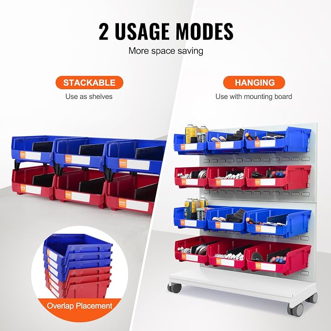 VEVOR Plastic Storage Bins 6 Pack (11 x 11 x 5-Inch), Hanging Stackable Storage Organizer Bins, Heavy Duty Stacking Containers for Closet, Garage, Office, Home, Pantry or Small Parts Organization - Image 3