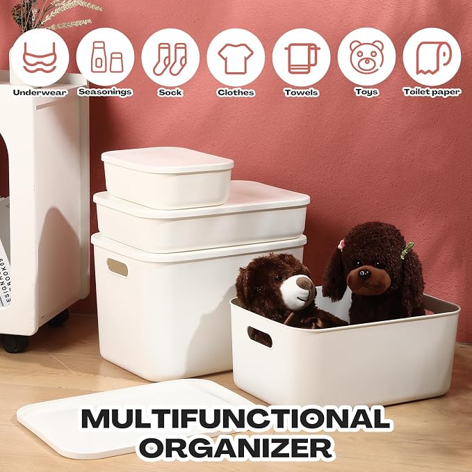 16 Pack Plastic Storage Bins with Lids Stackable Classroom Organization Bins 4 Size Combination Craft Organizers for Home Office, Organize Craft Shoes Tools Snacks(White) - Image 2