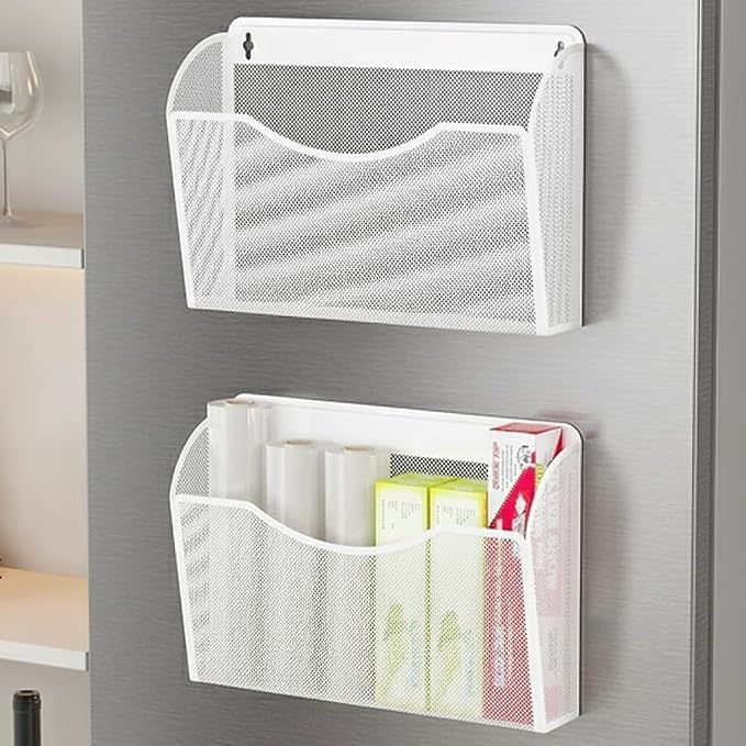 MINDEPOT Magnetic Wall File Organizer, Hanging File Holder, 3 Pack, White | Heavy Duty Iron, Powerful Magnet, Metal Mesh Wall Mount, Single Pocket, for Office School Classroom Home, Letter A4 Size - Image 6