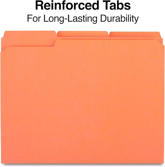 Staples Reinforced Colored File Folders, Letter Size, 3‑Tab Design, Orange, Heavy‑Duty Construction, 100/Box - Image 3