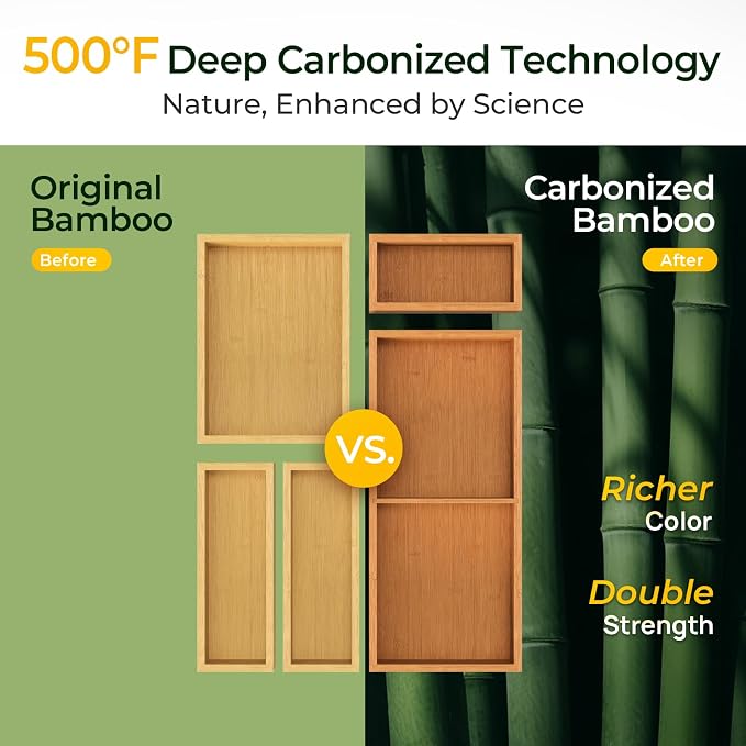 keechee 5-Piece Bamboo Drawer Organizer Set, 2.2" Deep Multi-Use Organizers for Utensils, Silverware, Cutlery, Desk, Bathroom, Junk Drawer & Makeup, Non-Slip Feet Included. - Image 6