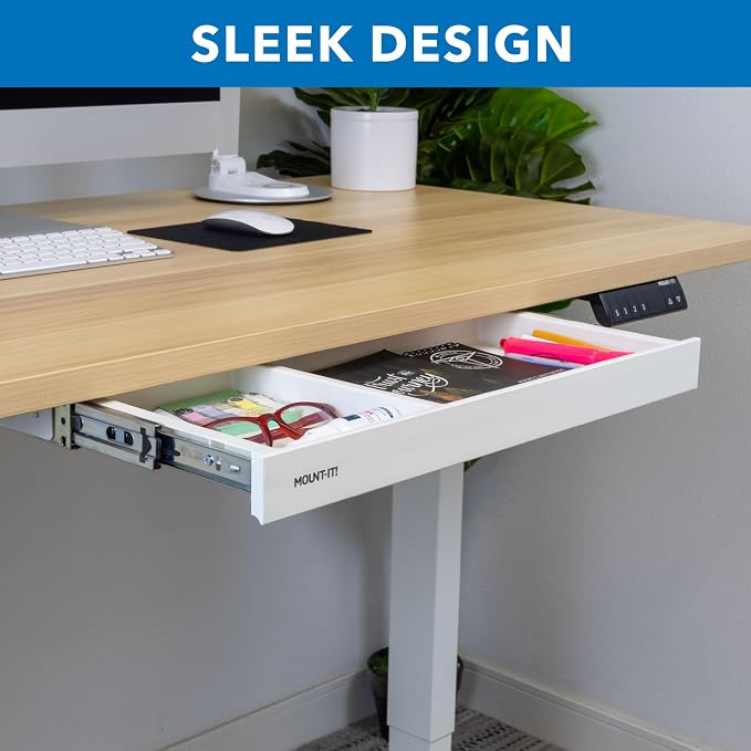 Mount-It! Under Desk Drawer Organizer with 2 Compartments, Shallow Low-Profile Slide-Out Desk Tray, 20.7″ x 8.9″ x 1.8″, Pull-Out Pencil Drawer for Traditional & Standing Desks- White - Image 4