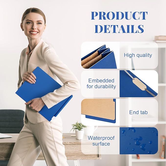 Skyygemm 24 Pack Classification Folders, Letter Size,2 Dividers,Dark Blue | Pressboard File Folders, 2 Prong Fasteners, 2" Expanding, Manila, End Tab, for Office School Legal Records Medical - Image 3