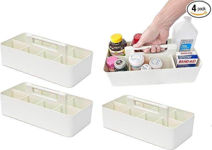 -Large Portable Caddy, DIY Dividers, 8 Compartments, School Office Supplies Home Business Organizer,Portable Basket with Handle Storage Organizer Modern Made in USA (4 PACK, Ivory) by EnjoyOrganizer