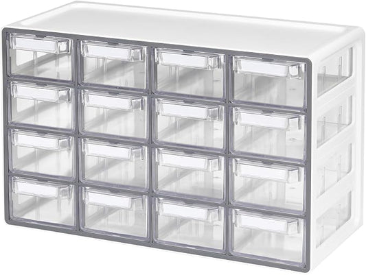 Blue Ginkgo 16-Drawer Storage Cabinet Organizer, Grey, Made in Korea | Stackable. Adjustable. Easy Visibility. by BLUEGINKGO