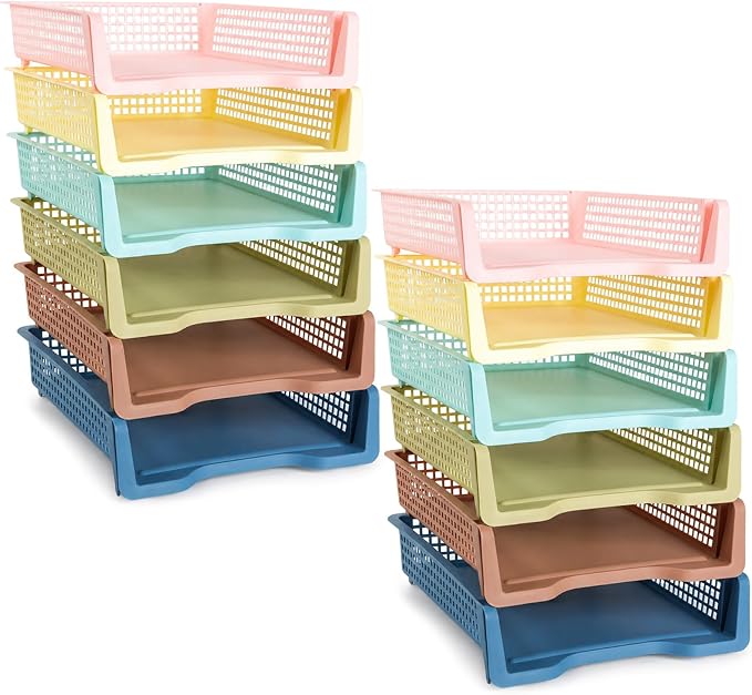 Set of 12 Boho Turn in Trays for Teachers Stackable Classroom Paper Letter Trays Plastic Classroom Desk Letter Organizer Tray Storage Baskets for Library, Drawers, Office, Home by CHUNNIN
