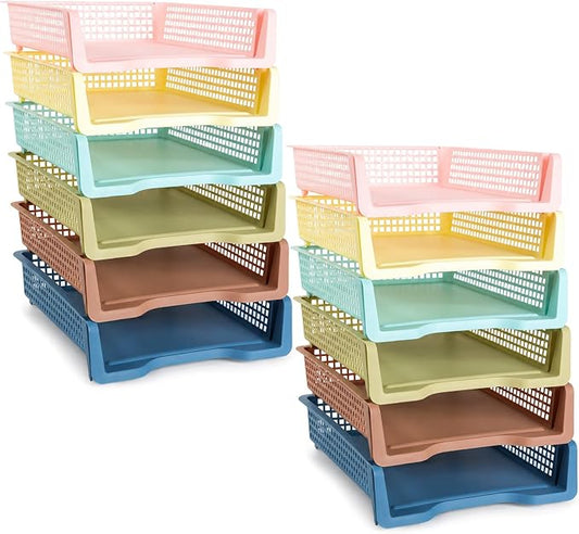 Set of 12 Boho Turn in Trays for Teachers Stackable Classroom Paper Letter Trays Plastic Classroom Desk Letter Organizer Tray Storage Baskets for Library, Drawers, Office, Home by CHUNNIN